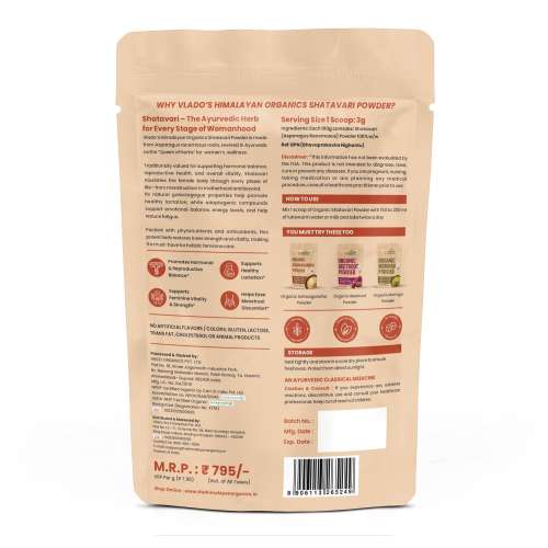 Vlado's Himalayan Organics: Shatavari Powder 100gms | Promotes Lactation Naturally | Helps Maintain Hormonal Balance