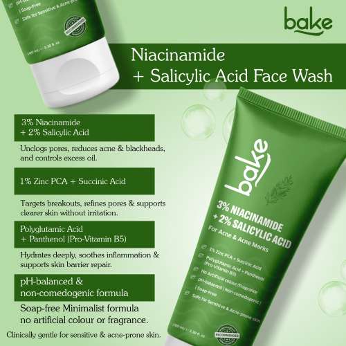 Bake Cosmetics: Bake 3% Niacinamide + 2% Salicylic Acid Face Wash For Acne & Acne Marks