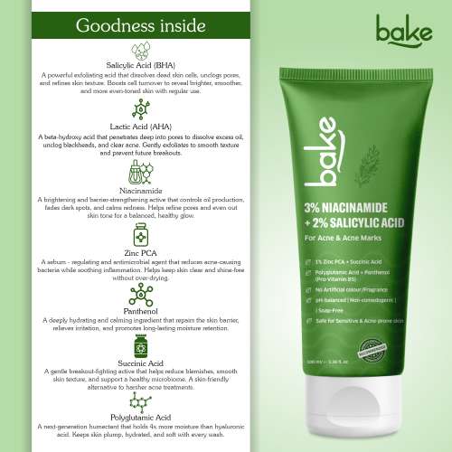 Bake Cosmetics: Bake 3% Niacinamide + 2% Salicylic Acid Face Wash For Acne & Acne Marks