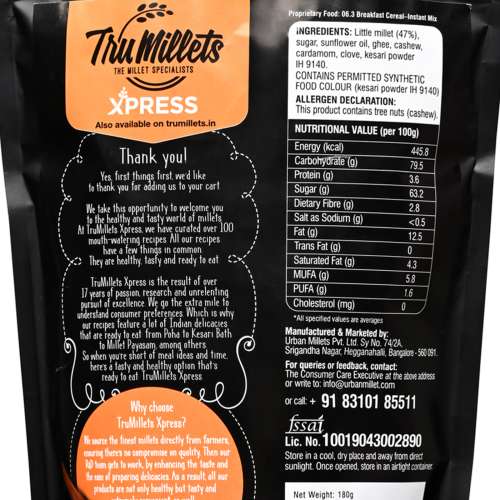 TruMillets: Millet Kesaribath, 180gm (Pack of 1)