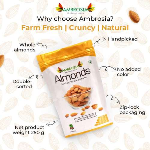 Ambrosia: Golden Jumbo Almond Kernels Pack of 2x250gm