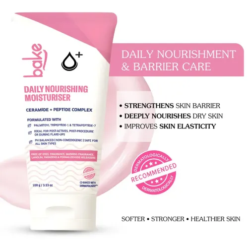 Bake Cosmetics: Daily Nourishing Ceramide Face Moisturizer for Post-Acne Marks & Scars with Peptides -72H Hydration  100gm