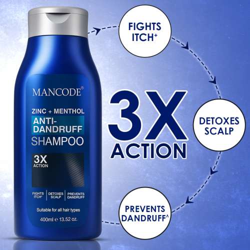 Mancode: Zinc + Menthol Anti-Dandruff Shampoo for Men and Women, 400ml | Cooling & Refreshing Formula with Zinc Pyrithione to Control Dandruff, Itchy Scalp & Excess Oil | Deep Cleansing Hair Shampoo for Strong, Flake-Free Hair