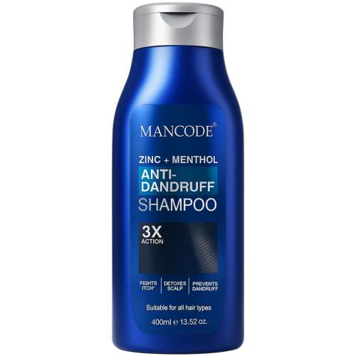 Mancode: Zinc + Menthol Anti-Dandruff Shampoo for Men and Women, 400ml | Cooling & Refreshing Formula with Zinc Pyrithione to Control Dandruff, Itchy Scalp & Excess Oil | Deep Cleansing Hair Shampoo for Strong, Flake-Free Hair