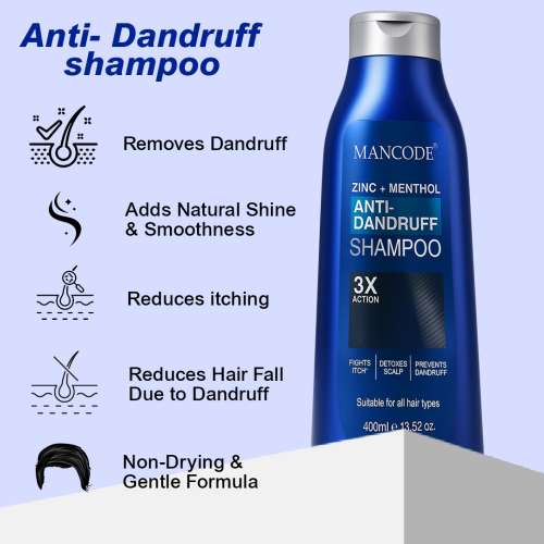 Mancode: Zinc + Menthol Anti-Dandruff Shampoo for Men and Women, 400ml | Cooling & Refreshing Formula with Zinc Pyrithione to Control Dandruff, Itchy Scalp & Excess Oil | Deep Cleansing Hair Shampoo for Strong, Flake-Free Hair