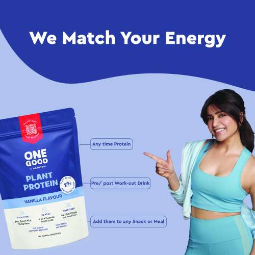 Nourish You: One Good by Nourish You 29g Per Serving Vanilla Plant based Protein Powder-500g | Pea, Brown Rice & Mung Bean Blend | Sweetened with Monk Fruit | No Soy, No Artificial Flavours | Superior Muscle Recovery | Gut Friendly