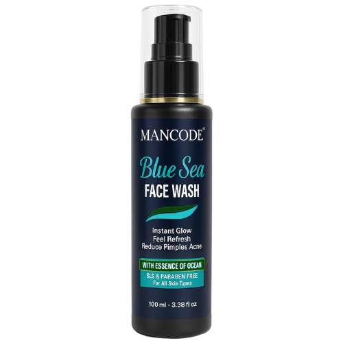 Mancode: Blue Sea Face Wash-100ml | Instant Glow & Refreshing Feel | Reduces Pimples & Acne | Enriched with Ocean Essence | Paraben-Free, Gentle Formula for All Skin Types | Deep Cleansing