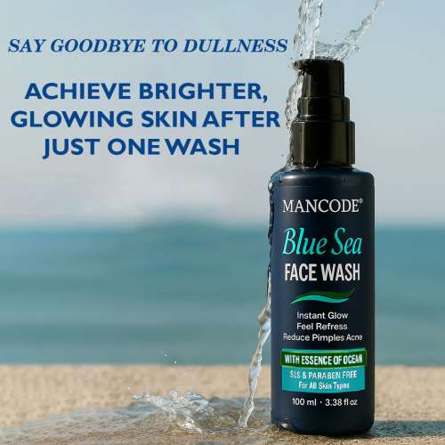 Mancode: Blue Sea Face Wash-100ml | Instant Glow & Refreshing Feel | Reduces Pimples & Acne | Enriched with Ocean Essence | Paraben-Free, Gentle Formula for All Skin Types | Deep Cleansing