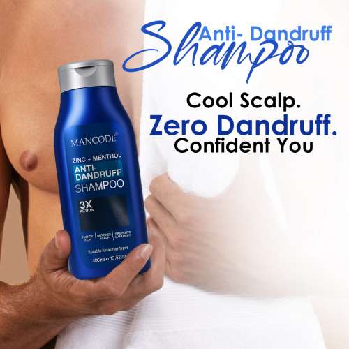 Mancode: Zinc + Menthol Anti-Dandruff Shampoo for Men and Women, 400ml | Cooling & Refreshing Formula with Zinc Pyrithione to Control Dandruff, Itchy Scalp & Excess Oil | Deep Cleansing Hair Shampoo for Strong, Flake-Free Hair