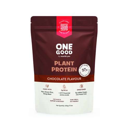 Nourish You: One Good By Nourish You 27g Per Serving Chocolate Plant based Protein Powder-500g | Pea, Brown Rice & Mung Bean Blend | Sweetened with Monk Fruit | Rich Cocoa Flavor | No Soy, No Artificial Flavours | Supports Muscle Growth