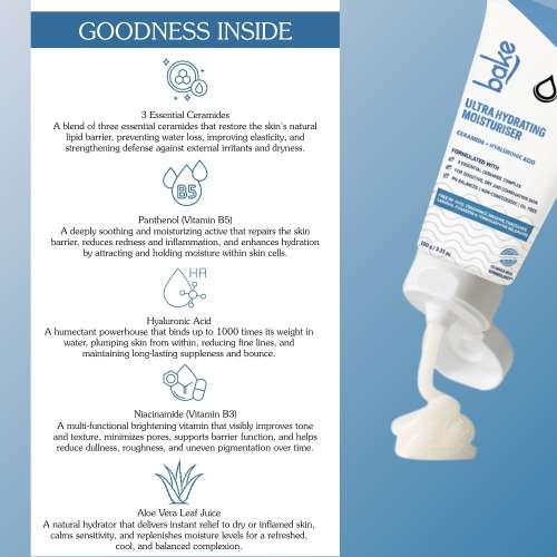 Bake Cosmetics: Ultra Hydrating Face Moisturizer for Barrier Repair & Brightening with 3 Essential Ceramides - 72H Hydration  100gm