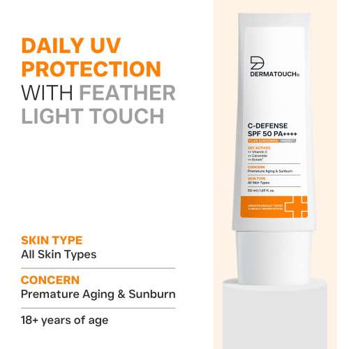 Dermatouch: C-DEFENSE SPF 50 PA++++ Fluid Sunscreen  Lightweight Daily Sunscreen for Premature Aging & Sunburn / Suitable for All Skin Types | 50ml