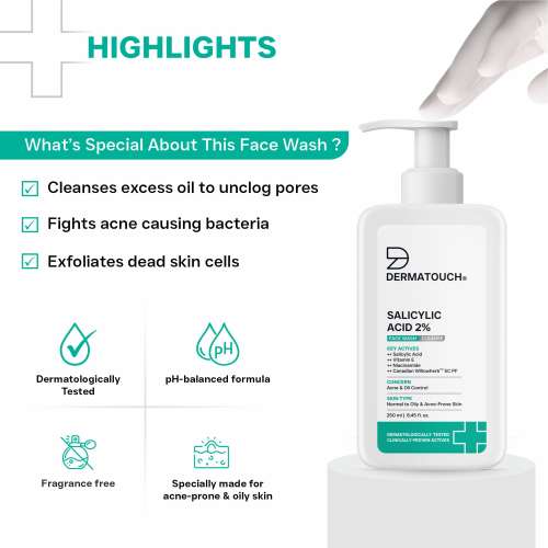 Dermatouch: Salicylic Acid 2% Face Wash | For Acne & Oil Control | Suitable to All Skin Types | For both Men & Women | 250ml