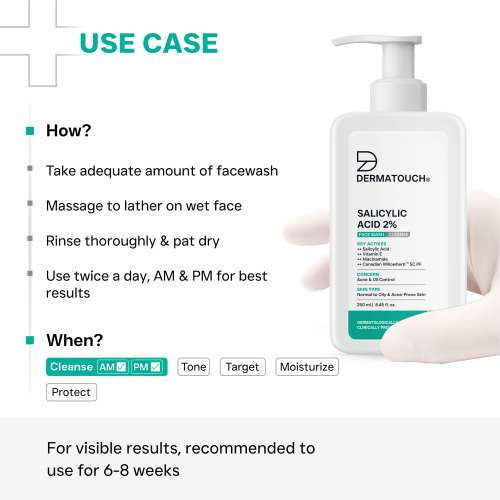 Dermatouch: Salicylic Acid 2% Face Wash | For Acne & Oil Control | Suitable to All Skin Types | For both Men & Women | 250ml