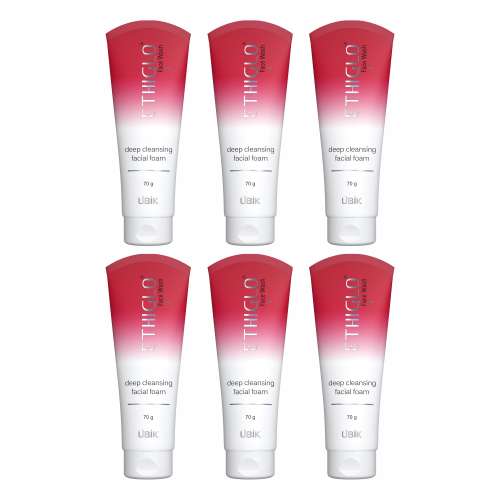 Ethiglo: Deep Cleansing Facial Foam Face Wash for Healthy, Soft and Smooth Skin | Removes Dirt, Impurities and Excess Oil | Suitable for All Skin Types | Pack of 6 - 70gm