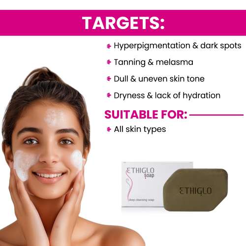 Ethiglo: Deep Cleansing Soap for All Skin Types | Helps Reduce Acne Scars, Dullness, Tanning & Pigmentation | Leaves Skin Soft & Smooth | Pack of 5 - 75gm