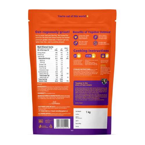 Yogabar: No Added Sugar Oatmeal 1kg - with Alphonso Mango, Chia Seeds and Fruits & Berries