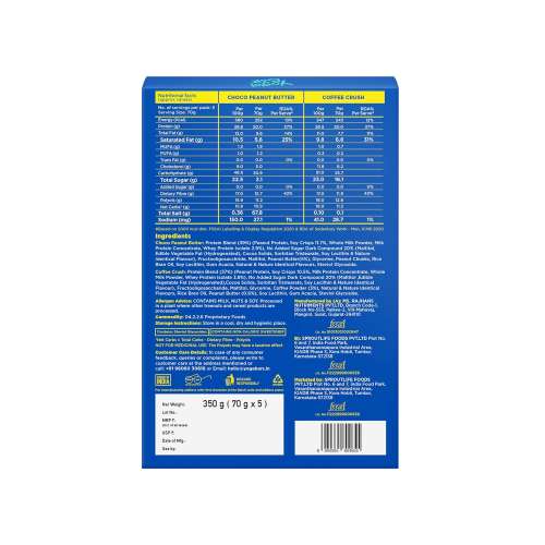 Yogabar: Power Up Protein Bar 20gm  Variety Pack of 5 Bars (3 x Choco Peanut Butter, x Coffee Crush)