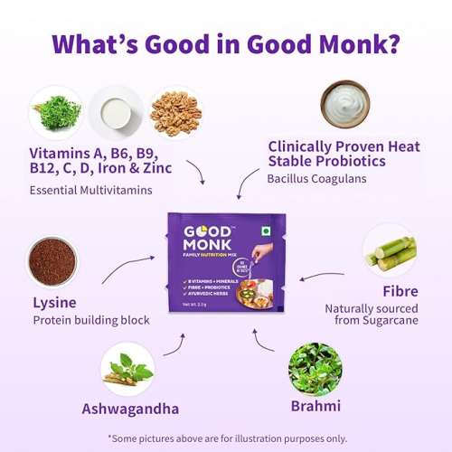 Good Monk: Family Nutrition Mix: Clinically Proven to improve Energy, Immunity & Gut Health | 30 Sachets