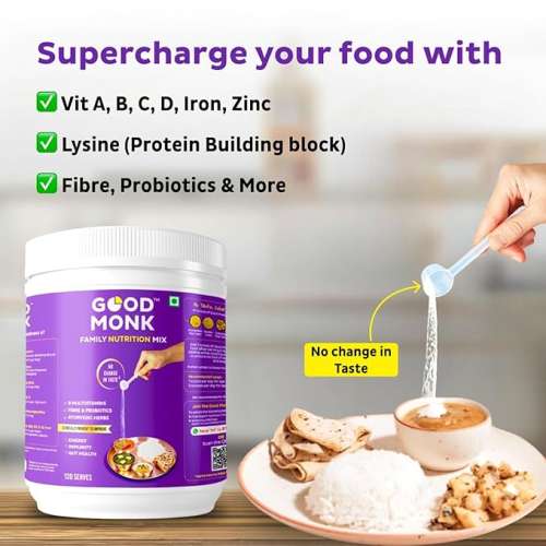 Good Monk: Family Nutrition Mix: Clinically Proven to improve Energy, Immunity & Gut Health | 120 Serves Jar