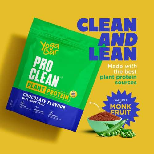 Yogabar: ProClean Plant Protein Powder 500gm | 25gm Protein Per Serve - Chocolate Flavour with Monk Fruit Sweetener
