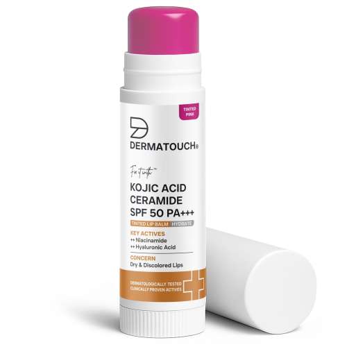 Dermatouch: Kojic Acid Ceramide SPF 50 PA+++ Light Rosy Lip Balm - 5gm | Moisturizing  Sun Protection  Nourishing | Reduces Pigmentation & Heals Dry Lips