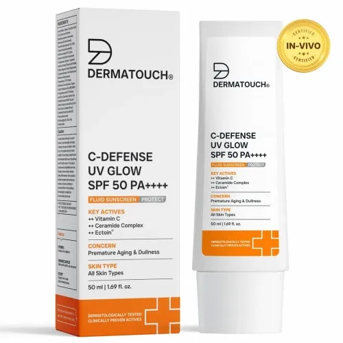 Dermatouch: C-DEFENSE SPF 50 PA++++ Fluid Sunscreen  Lightweight Daily Sunscreen for Premature Aging & Sunburn / Suitable for All Skin Types | 50ml