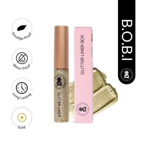 BOBI: Glitter Eyeliner Gold | Diamond Sparkle Finish | Waterproof Long Wear | Quick Dry Smudgeproof | Felt-Tip Precision | Cruelty-Free Paraben-Free-5ml