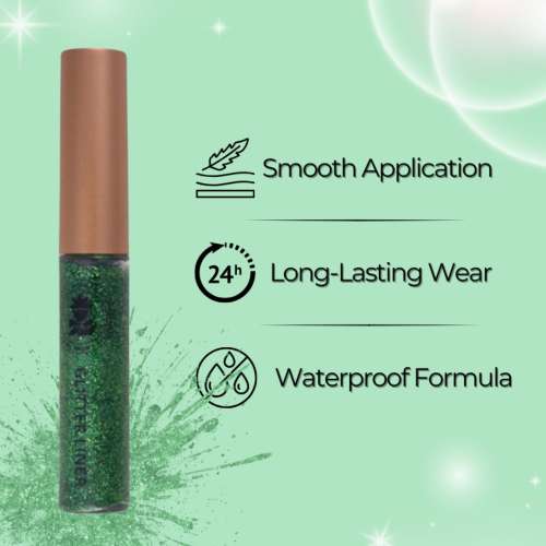 BOBI: Glitter Eyeliner Green | Diamond Sparkle Finish | Waterproof Long Wear | Quick Dry Smudgeproof | Felt-Tip Precision | Cruelty-Free Paraben-Free-5ml