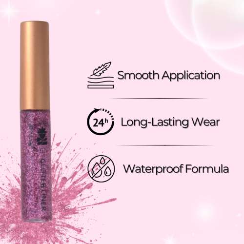 BOBI: Glitter Eyeliner Pink | Diamond Sparkle Finish | Waterproof Long Wear | Quick Dry Smudgeproof | Felt-Tip Precision | Cruelty-Free Paraben-Free-5ml