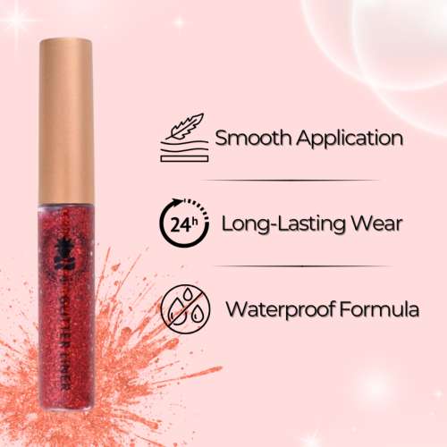 BOBI: Red Glitter Eyeliner - High-Shine Sparkle Finish | Long-Lasting Waterproof Formula | 5 ml