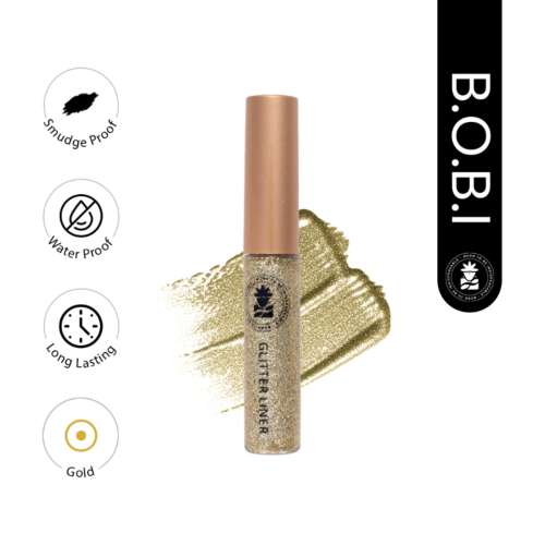 BOBI: Glitter Eyeliner Gold | Diamond Sparkle Finish | Waterproof Long Wear | Quick Dry Smudgeproof | Felt-Tip Precision | Cruelty-Free Paraben-Free-5ml