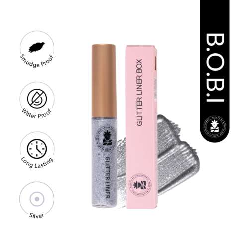 BOBI: Glitter Eyeliner Silver | Diamond Sparkle Finish | Waterproof Long Wear | Quick Dry Smudgeproof | Felt-Tip Precision | Cruelty-Free Paraben-Free-5ml