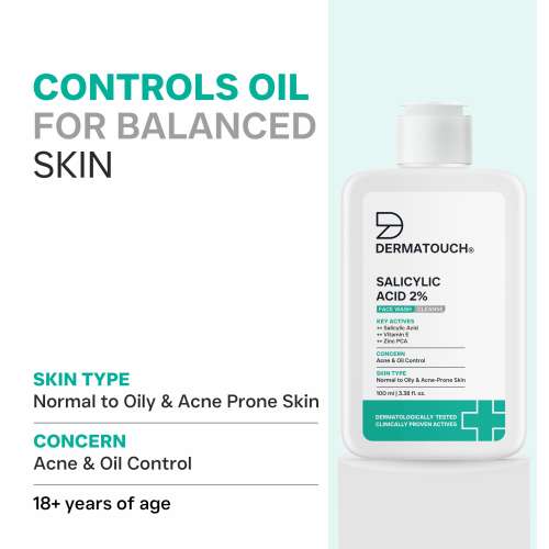 Dermatouch: Dermatouch Salicylic Acid 2% Face Wash | For Acne & Oil Control | Suitable To All Skin Types | For Both Men & Women | 100ml  Pack Of 2