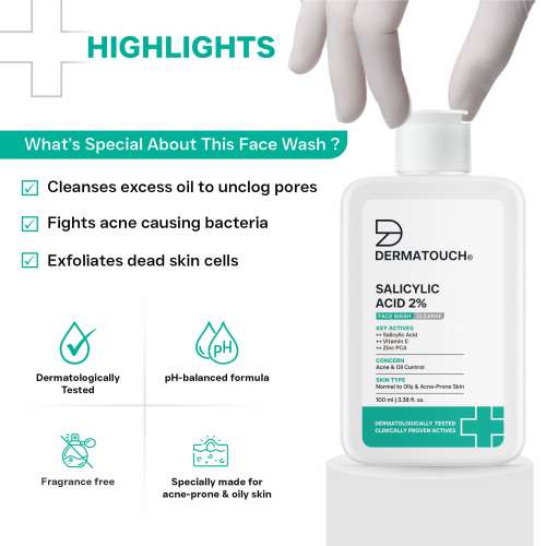 Dermatouch: Dermatouch Salicylic Acid 2% Face Wash | For Acne & Oil Control | Suitable To All Skin Types | For Both Men & Women | 100ml  Pack Of 2
