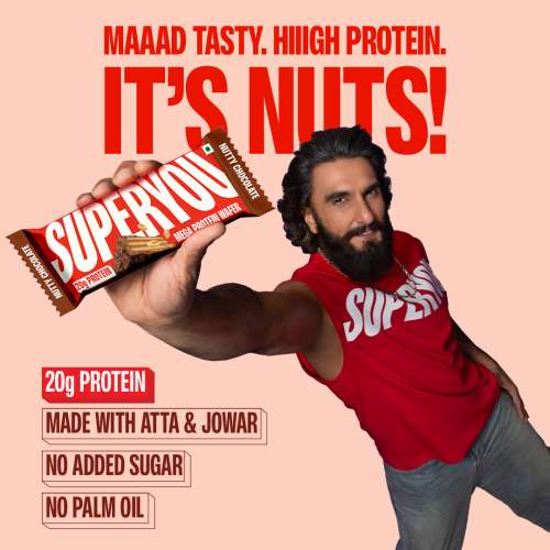 SuperYou: Nutty Chocolate Mega Protein Wafer Bar (Pack of 6) 20gm Protein , 4.8gm Fibre, No Added Sugar | Yeast Fermented Protein|Energy Bars|Crunchy Wafer Bar|100% Vegetarian|No Palm Oil | 360gm