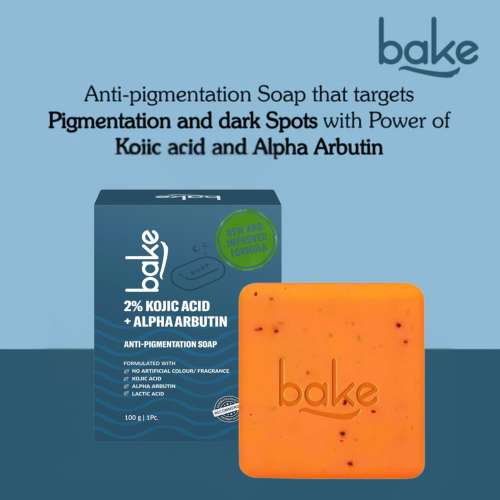 Bake Cosmetics: 2% Kojic Acid Scrub Soap for Pigmentation, Dark Spots & Tan Removal with Alpha Arbutin & MelasaRx-(Pack of 1 - 100gm )