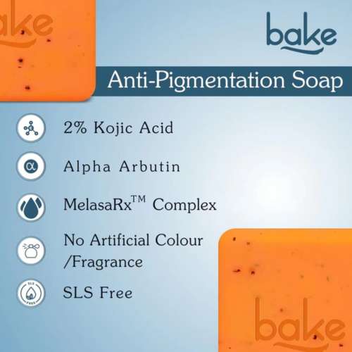 Bake Cosmetics: Â 2% Kojic Acid Soap with Alpha Arbutin, Lactic Acid & Niacinamide for Pigmentation, Dark Spots, Tan Removal, Brightens Underarms (Pack of 2 - 100gm x 2)