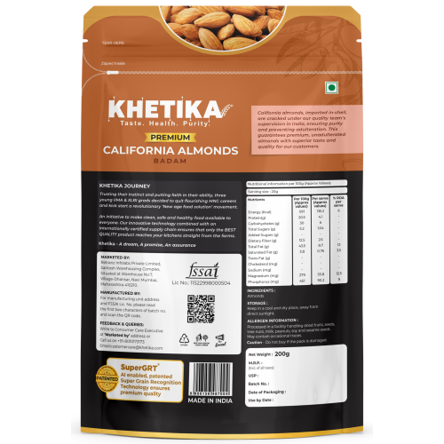 KHETIKA: Premium Naturale California Almonds 200gm