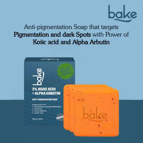 Bake Cosmetics: 2% Kojic Acid Scrub Soap for Pigmentation, Dark Spots & Tan Removal with Alpha Arbutin & MelasaRx- (Pack of 3 - 100gm x 3)