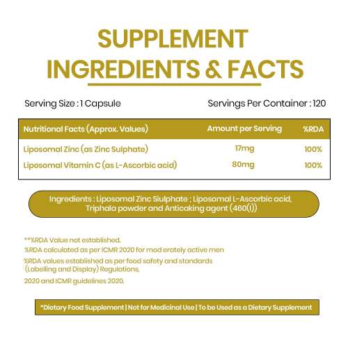 Vlado's Himalayan Organics: Vlado's Himalayan Organics Liposomal Zinc With Vitamin C Supplement | Digestive Health | Improve Iron Absorption | Double Antioxidant & Immune Support -120 Veg Capsules