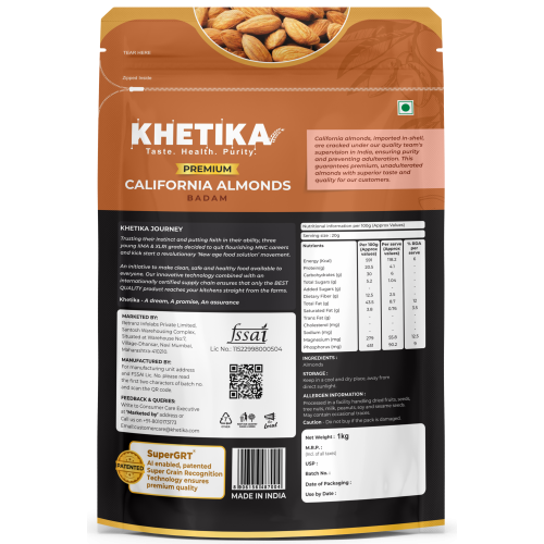 KHETIKA: Premium Naturale California Almonds 1kg