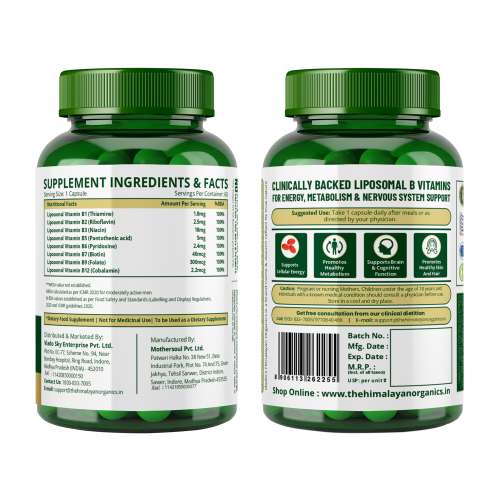 Vlado's Himalayan Organics: Vlados Himalayan Organics Liposomal Vitamin B Complex with 100% RDA B1, B2, B3, B5, B6, B9 & B12 | Hair Growth, Boost Energy And Immunity (60 Capsules)