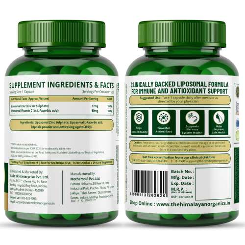 Vlado's Himalayan Organics: Vlado's Himalayan Organics Liposomal Zinc With Vitamin C Supplement | Digestive Health | Improve Iron Absorption | Double Antioxidant & Immune Support -120 Veg Capsules