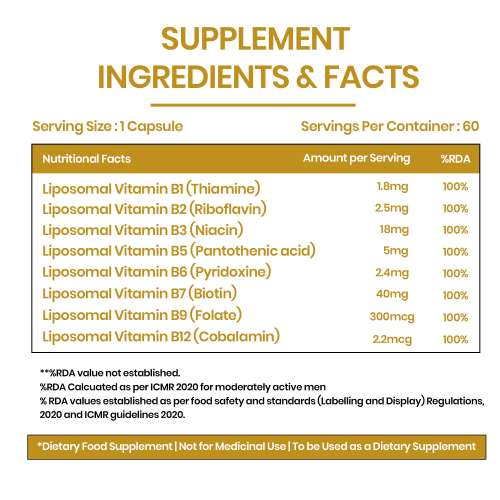 Vlado's Himalayan Organics: Vlados Himalayan Organics Liposomal Vitamin B Complex with 100% RDA B1, B2, B3, B5, B6, B9 & B12 | Hair Growth, Boost Energy And Immunity (60 Capsules)