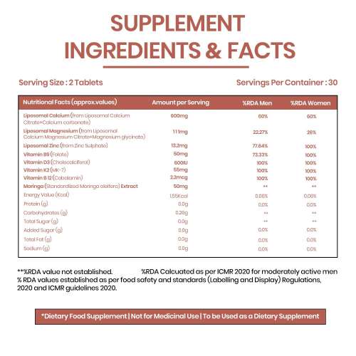 Vlado's Himalayan Organics: Vlados Himalayan Organics Liposomal Calcium Magnesium + Zinc | Vitamin D3+k2 Supplement For Stronger Bones | Boost Immunity | Healthy Heart | Muscle Growth - 60 Veg Tablets