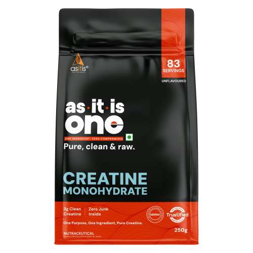 AS-IT-IS Nutrition: One Creatine Monohydrate - 250g Unflavoured I Pure & Micronized I Rapid Absorption,  Supports Enhanced Muscle Strength, Stamina & Muscle Growth