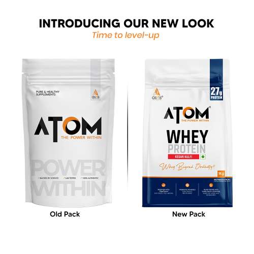 AS-IT-IS Nutrition: ATOM Whey Protein 1kg | 27g protein | Isolate & Concentrate | Kesar Kulfi | USA Labdoor Certified | With Digestive Enzymes for better absorption