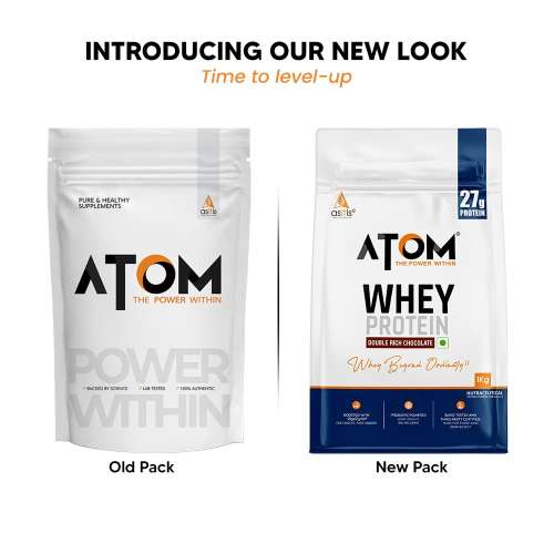 AS-IT-IS Nutrition: ATOM Whey Protein 1kg | 27g protein | Isolate & Concentrate | Double Rich Chocolate | USA Labdoor Certified | With Digestive Enzymes for better absorption