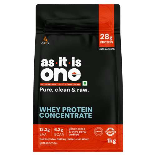 AS-IT-IS Nutrition: ONE Whey Protein Concentrate I Pure, Clean & Raw I 28g Protein per Serve, Unflavoured 1kg I Labdoor & Trustified Certified I No Amino Spike OR Heavy Metals I Protein for All Ages Adults
